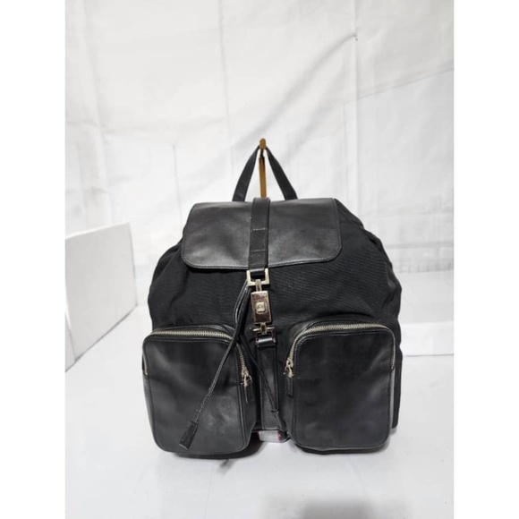 Authentic Gucci Vintage Leather-Trimmed Nylon Backpack Black - Picture 10 of 11